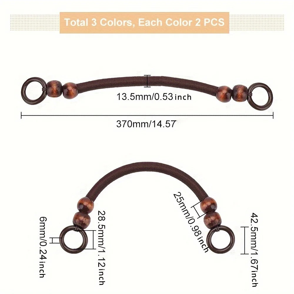 Wooden Bead Bag Handles, Retro Woven Nylon Rope Handbag Straps, Replacement Handles For DIY Crochet & Straw Bags, 3 Colors Qme