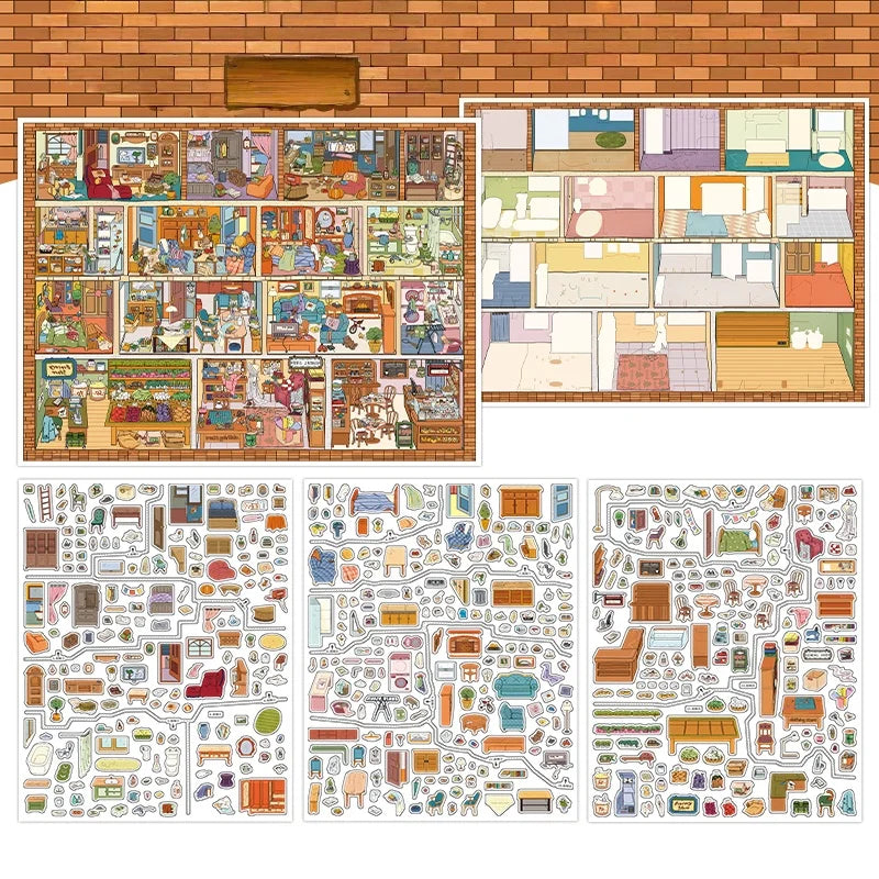 House Diorama Sticker Set, Must-Have for Craft Lovers, Fun Relaxing Activity, Stress Relief Game, Perfect Gift Qme 1 pc