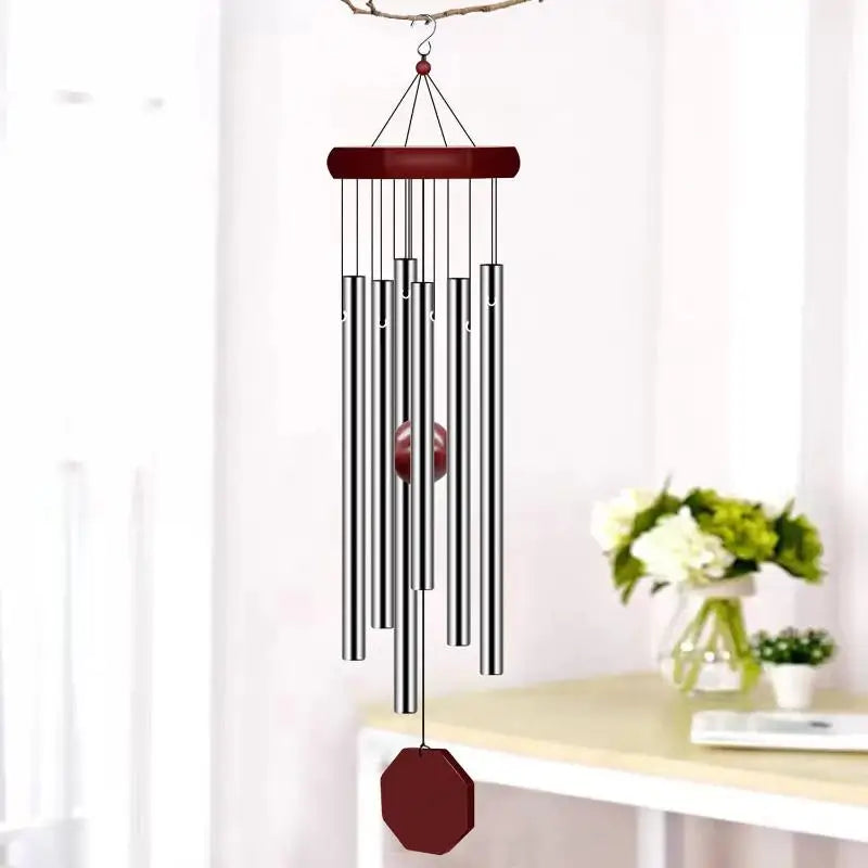 Wind Chime Octagonal Wood Hang Tag 6 Metal Tubes Courtyard Corridor Qme