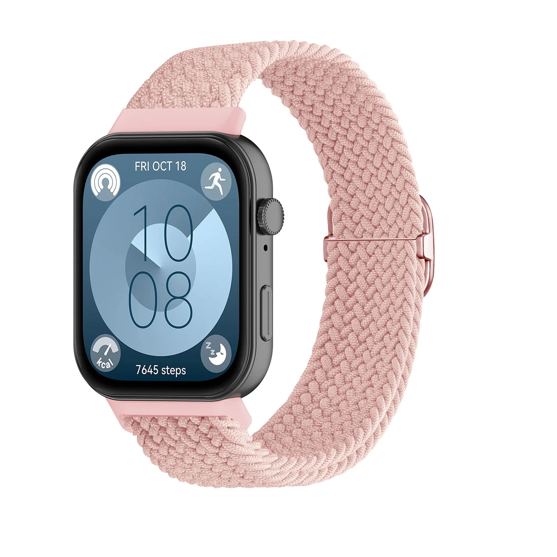 A Adjustable Comfort Nylon Woven Watch Strap with Stylish Metal Buckle Breathable Replacement Band for Huawei Smartwatch Qme silt (rose buckle)