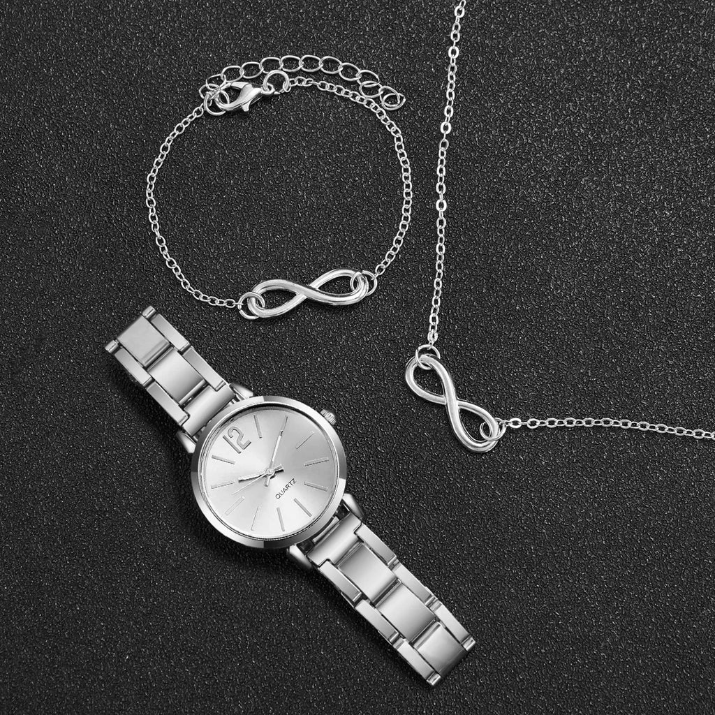 3pcs Temperament Steel Belt Women's Watch Watch Fashion Simple Trendy Women's Quartz Watch Bracelet Set Qme