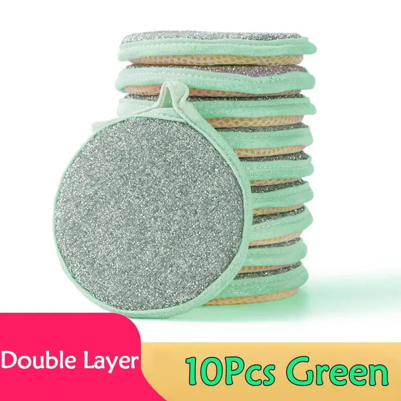 5 Double-sided Dishwashing Sponge Pot Scouring Pad Home Kitchen Qme 10Pcs Green