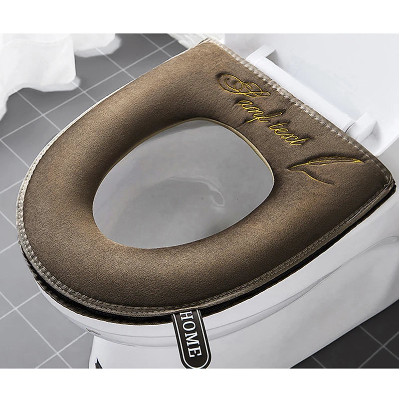 Universal Toilet Seat Cover Winter Warm Soft WC Mat Washable Removable Zipper Qme Brown