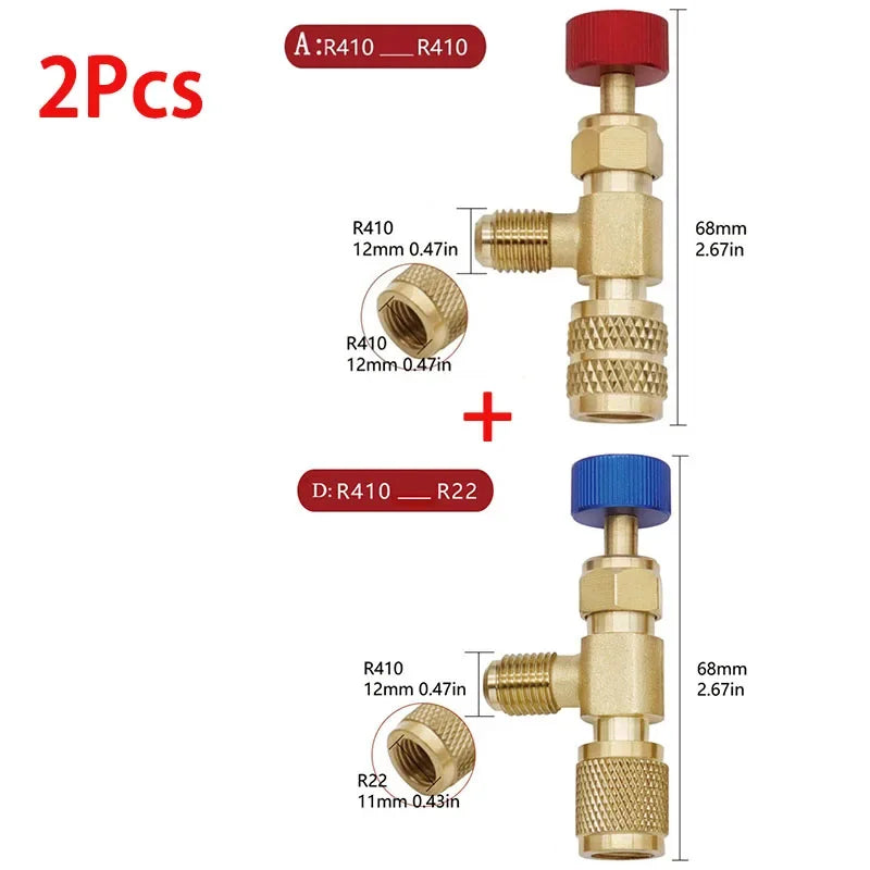 2/4Pcs Refrigerant Charging Valve, R12 R410 Safety Adapter Flow Control Ball Valve For Air Conditioner Manifold Qme
