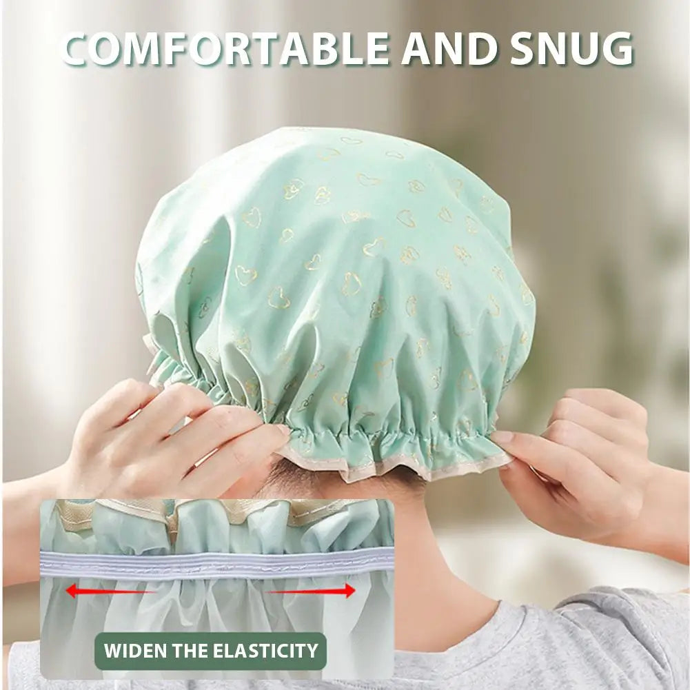 Large Shower Caps Women Reusable Waterproof Cap Double Layers Bath Qme