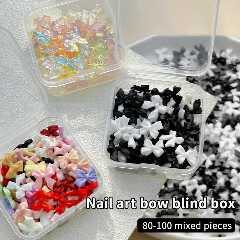 1Box Mixed Ribbon Bow Nail Charm Resin Art DIY Nails Accessories Qme