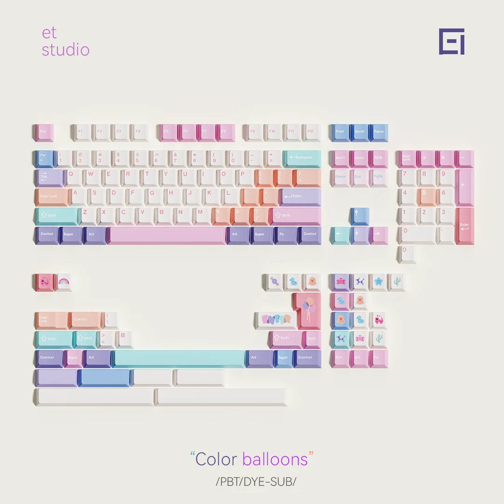 CHOSFOX&ET 149 Keys PBT Keycaps Customized Five Sided Hot Sublimation Balloon Parties Cherry Height Mechanical Keyboard DIY Qme qiqiupaidui keycaps