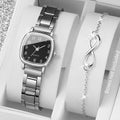 2PCS Fashion Square Arabic Dial Women Quartz Wristwatch Ladies Alloy Strap Watch With Bracelet Reloj Mujer (Without Box) Qme 2PCS Set Without Box