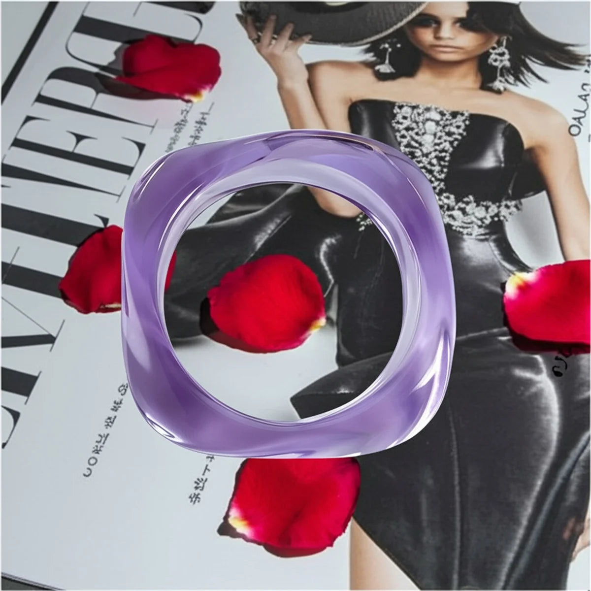 Fashion Summer Trendy Color Clear Wide Version Square Acrylic Resin Bracelet Women Girl Ins Party Travel Jewelry Hip Hop Bangle Qme zishuijing 63mm