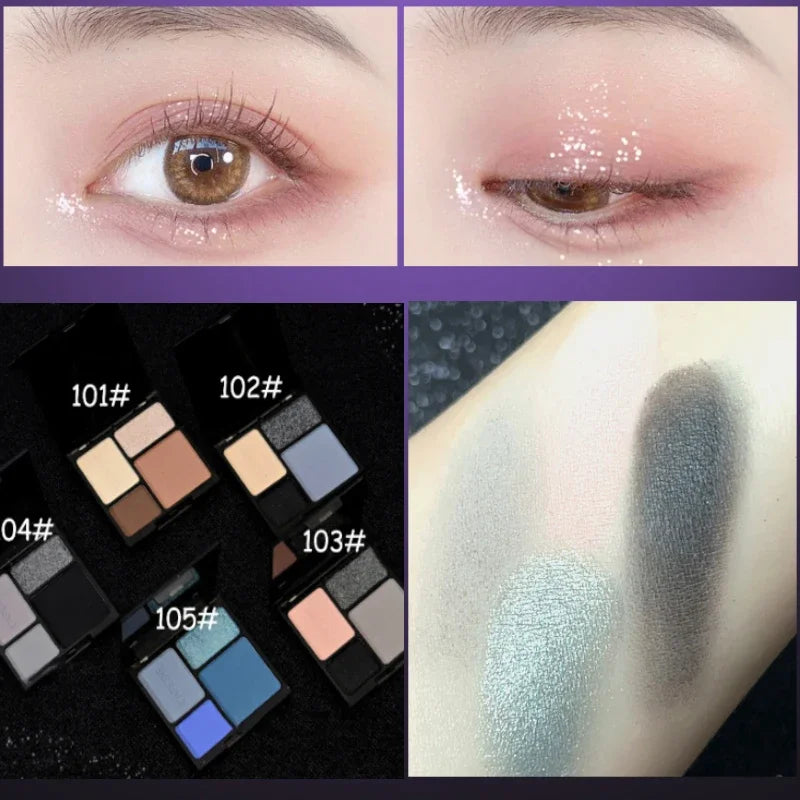 4 Colors Punk Smokey Matte Glitter Eyeshadow Long Lasting Shimmer Eye Shadow Makeup Palette Cool Toned Black Blue Eye Pigment Qme 03-1pcs