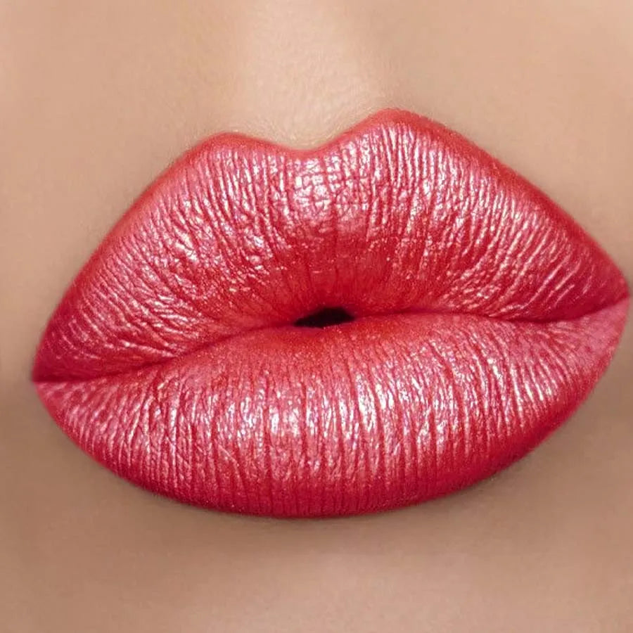 Red Metallic Lipstick Longlasting Glitter Lip Glaze Waterproof Lips Qme