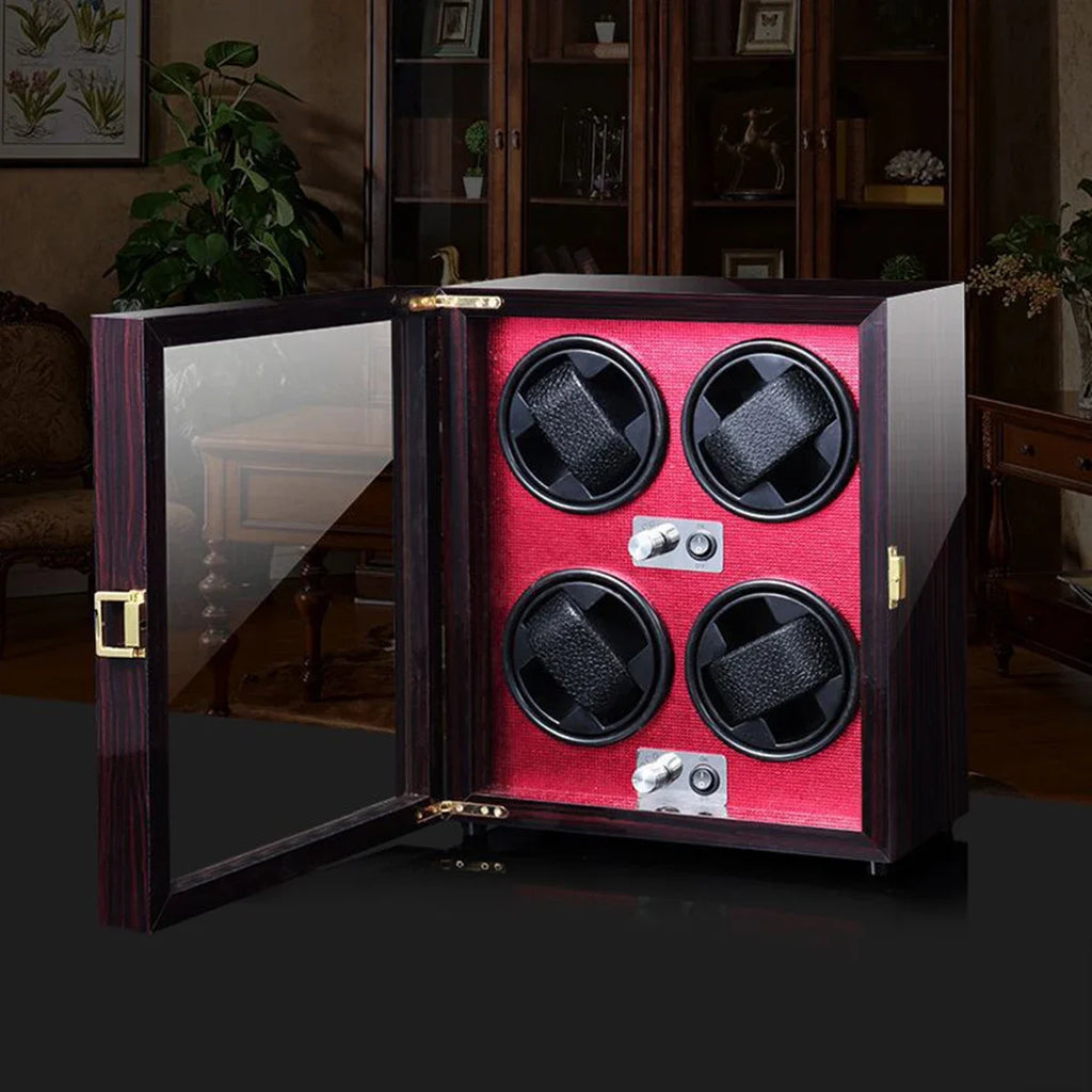 2 4 Slots Wood Watch Winder High-End Automatic Watche Box Mute Motor Watch Cabinet Clock Storage LED Jewelry Store DisplayBox Qme G-4 Slot-5 Speed