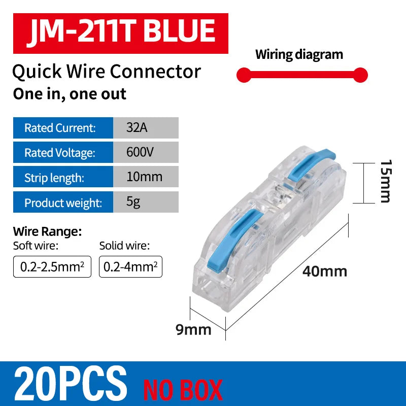 Universal Lever Wire Connectors 1-To-1 Inline Compact Splicing Quick Electrical Connector Reusable Plug In Insulated Terminals Qme T211B 20PCS