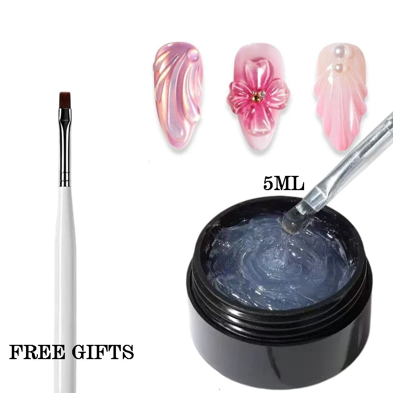 5 3D Clear Nail Gel Art Mirror Powder Create Metallic Qme 5ml and nail brush