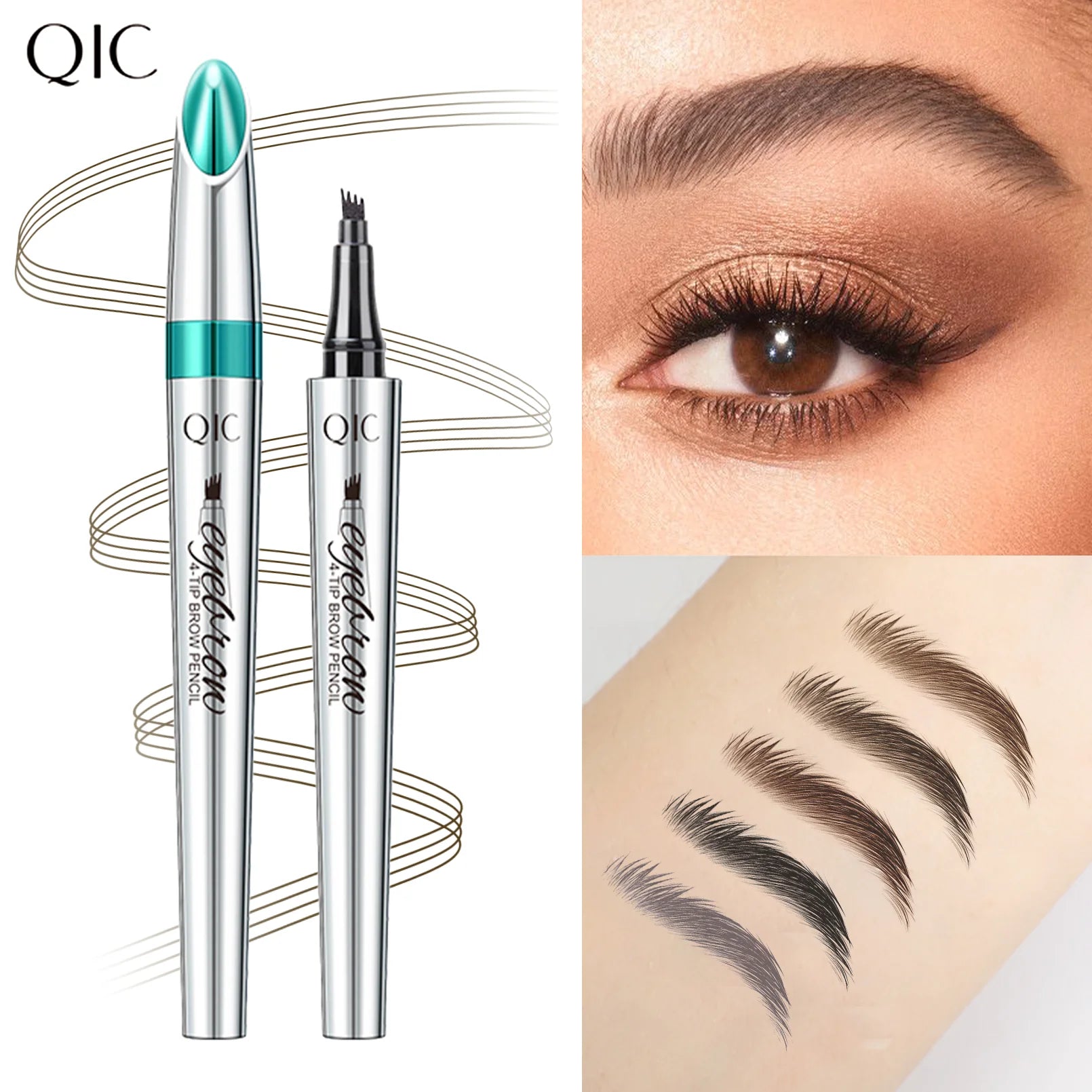 QIC Four-Pronged Eyebrow Pencil, Four-End, Long-Lasting, Non-Smudged, Water-Resistant, Anti-Smudged Eyebrow Pencil Qme
