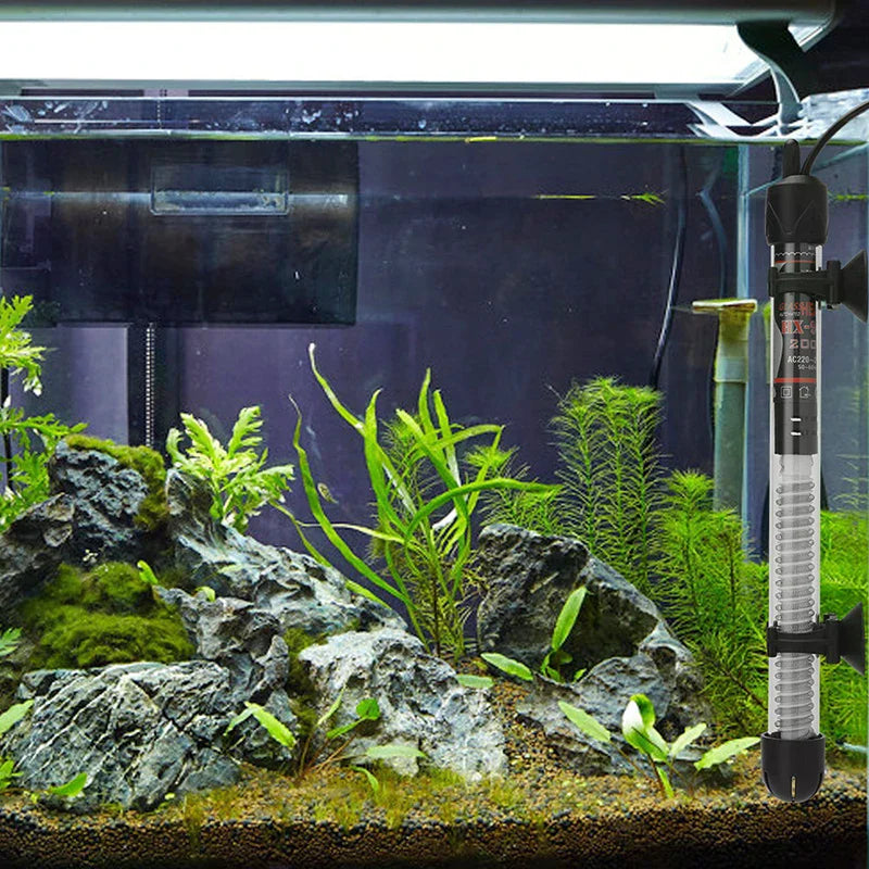 EU Plug Adjustable Temperature Thermostat Heater Rod Glass Aquarium Heater 25-300W Submersible Fish Tank Water Heating Rod Qme