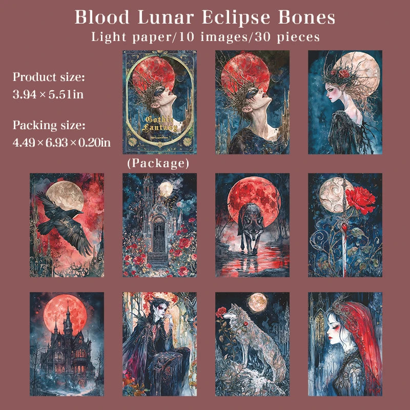 30sheets/bag Gothic Dark Fantasy Writing Paper for Journal Notebook DIY Scrapbooking Card Decoration Gift Wrapping Background Qme 2