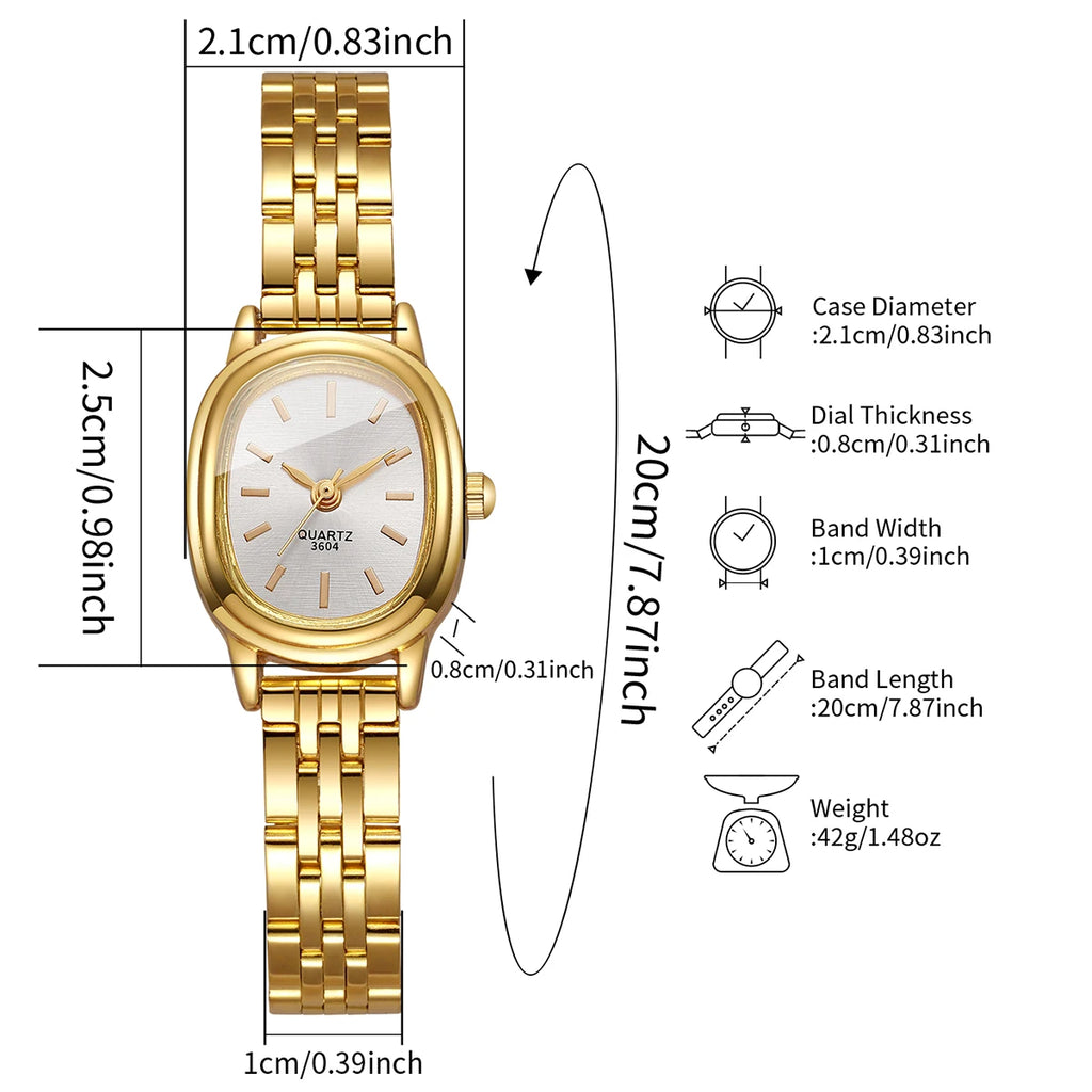 Golden oval thin steel strip women's simple strip scale retro small watch, no gift box included Qme