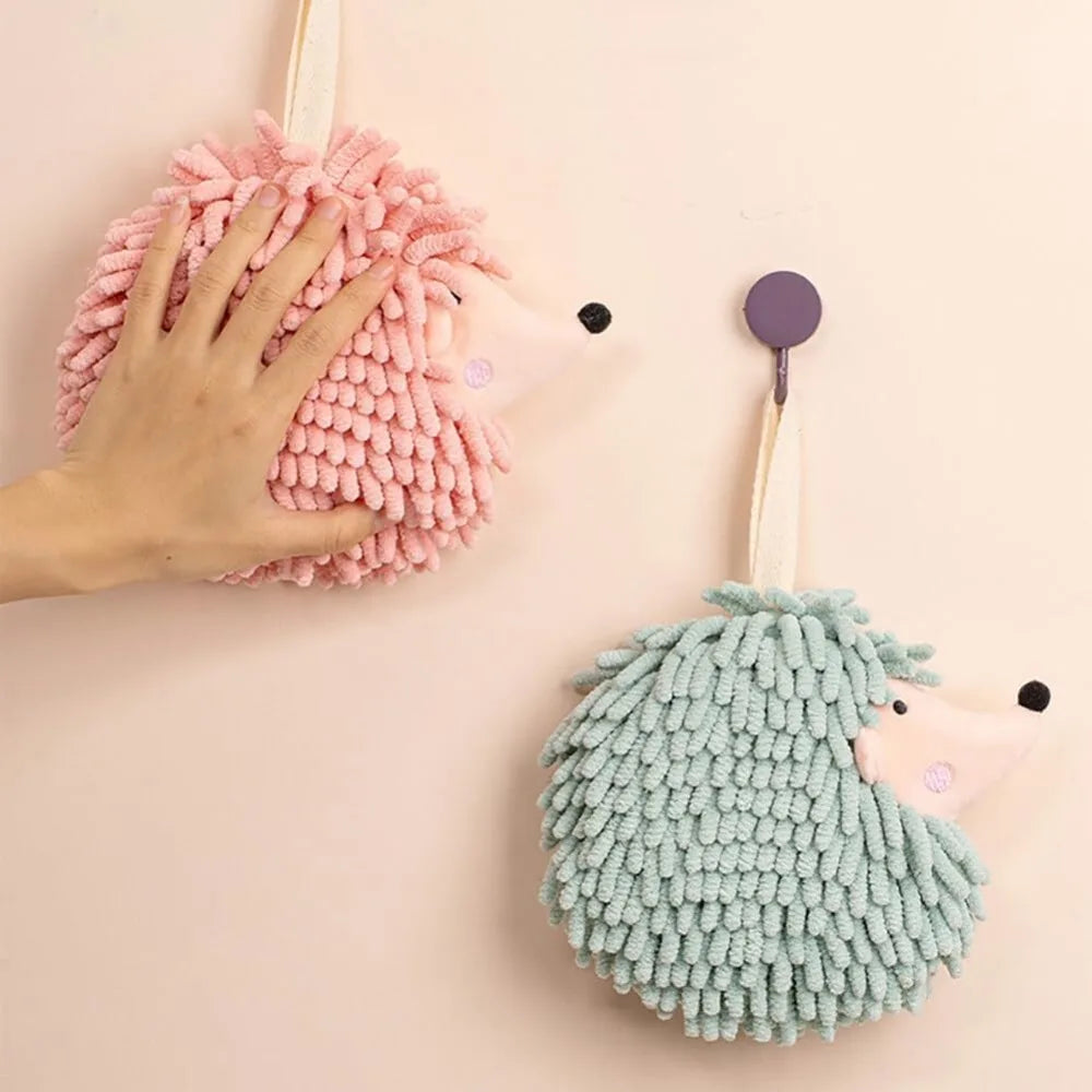 Chenille Fuzzy Ball Hand Towels Hedgehog Cartoon Towels Absorbent Funny Hanging Hand Drying Towel with Loop for Bathroom Kitchen Qme