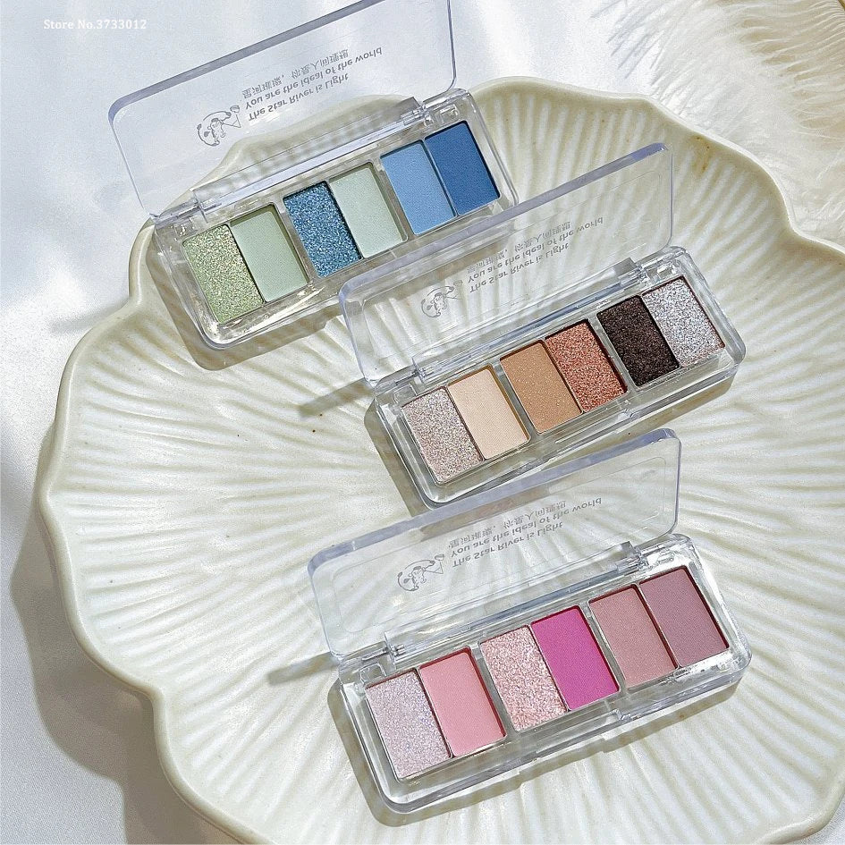 6Color Glitter Eyeshadow Strip Palette Brightening Waterproof Matte Gradient Blue-green Summer Lying Silkworm Eye Pigment Makeup Qme