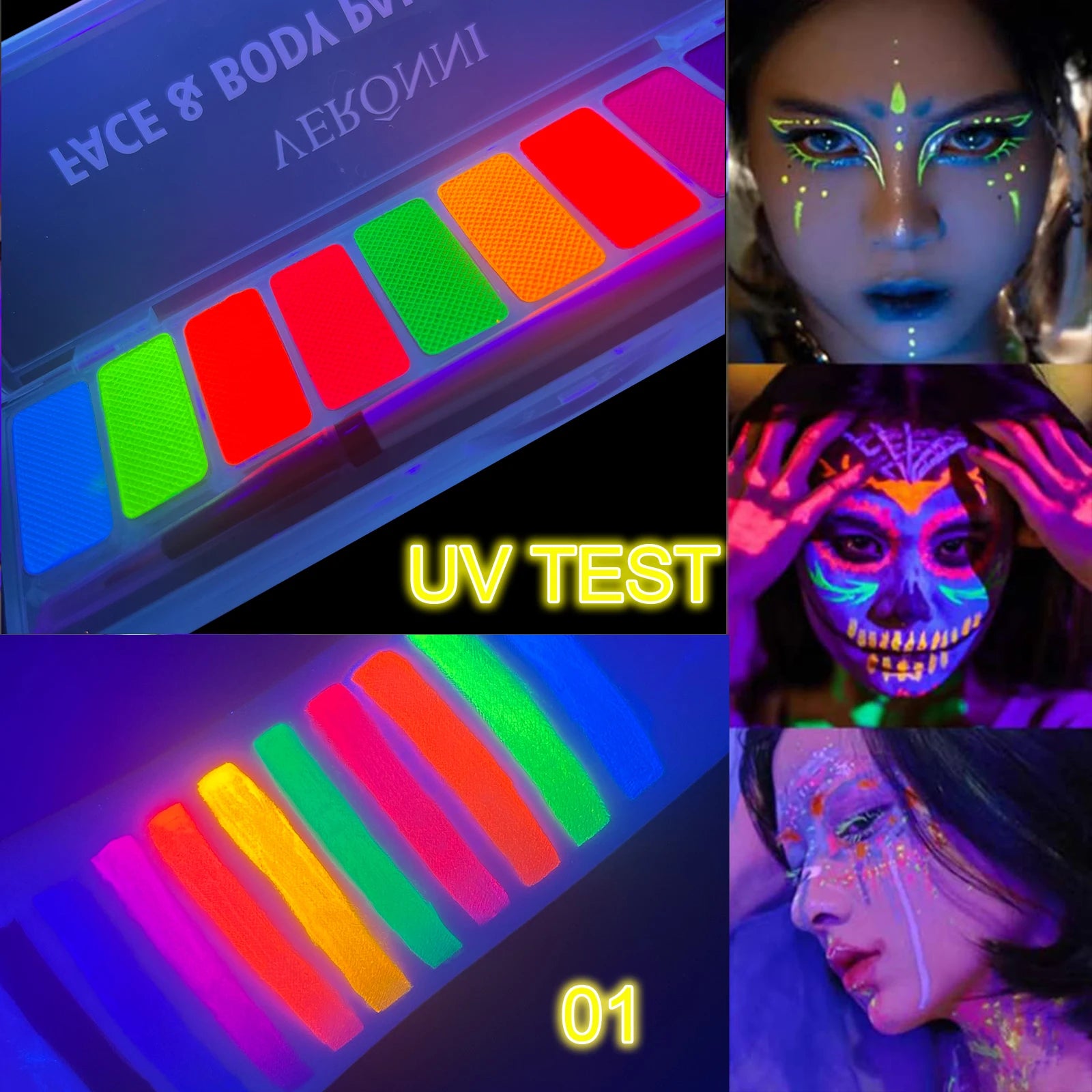 10-Color Fluorescent Body Paint Glow Dark Non-toxic Oily Formulation Qme