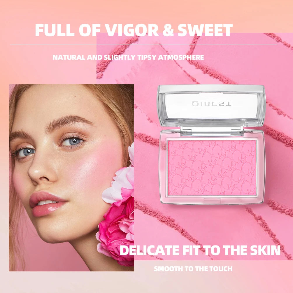 QIBEST New Embossed Blush Peach Pink Orange Tint Makeup Blush Palette Cheek Contour Rouge Long-lasting Face Brightens Blusher Qme