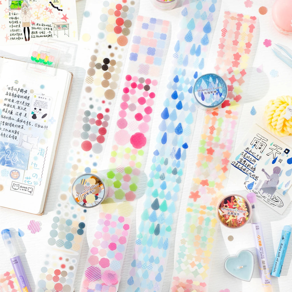 Cartoon watercolor geometry Washi Tape Collage Decorative DIY Scrapbooking Hand Made Masking Tape Japanese Stationery Stickers Qme