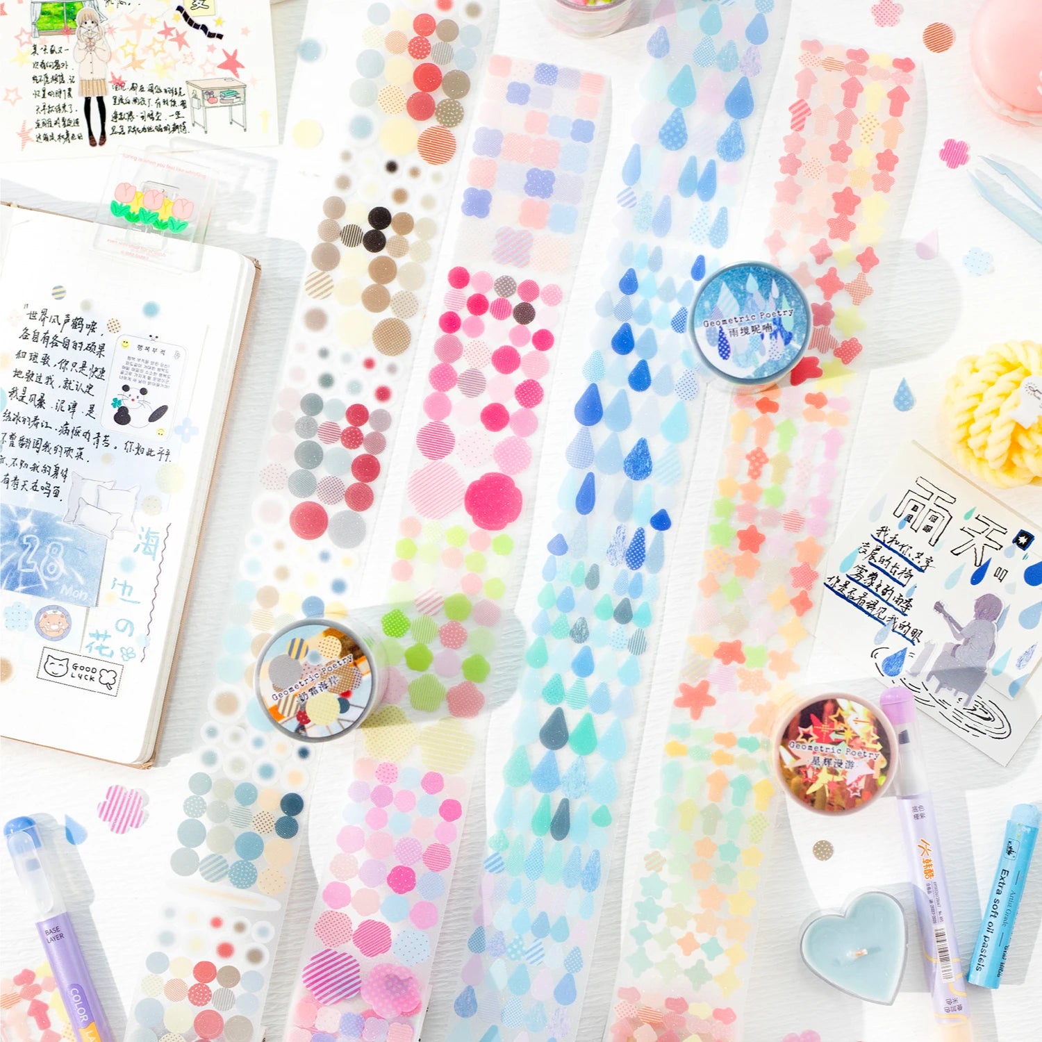 Cartoon watercolor geometry Washi Tape Collage Decorative DIY Scrapbooking Hand Made Masking Tape Japanese Stationery Stickers Qme