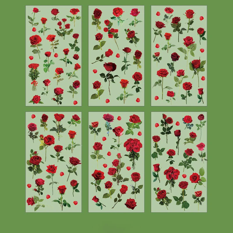 6 Pcs Journal Stickers, Plant and Flower Stickers,PET Waterproof Transparent Floral Patterns,DIY Photo Album Decoration Stickers Qme Rose