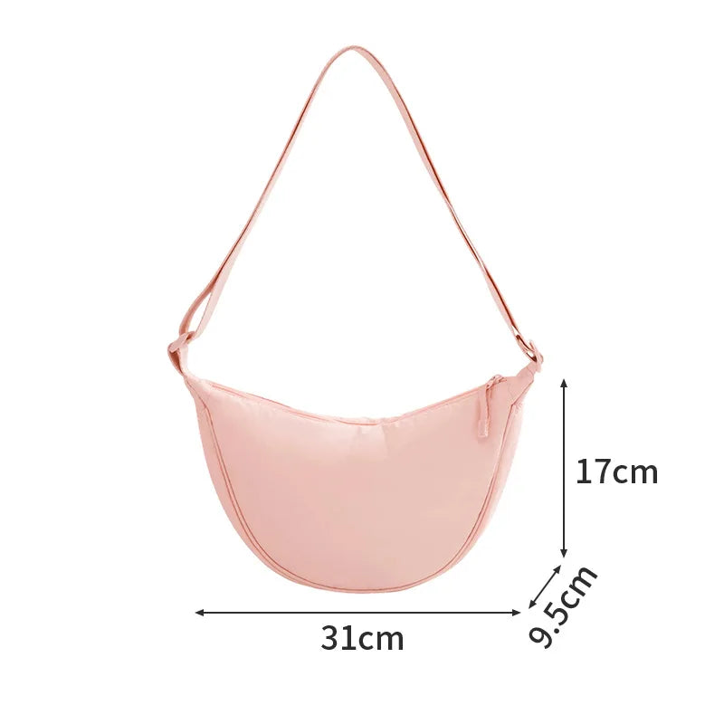 A New Nylon Crossbody Bag for Women Designer Large Capacity Portable Lady Simple Commuter Underarm Bag Fashion Moon Shoulder Bag Qme Pink Small