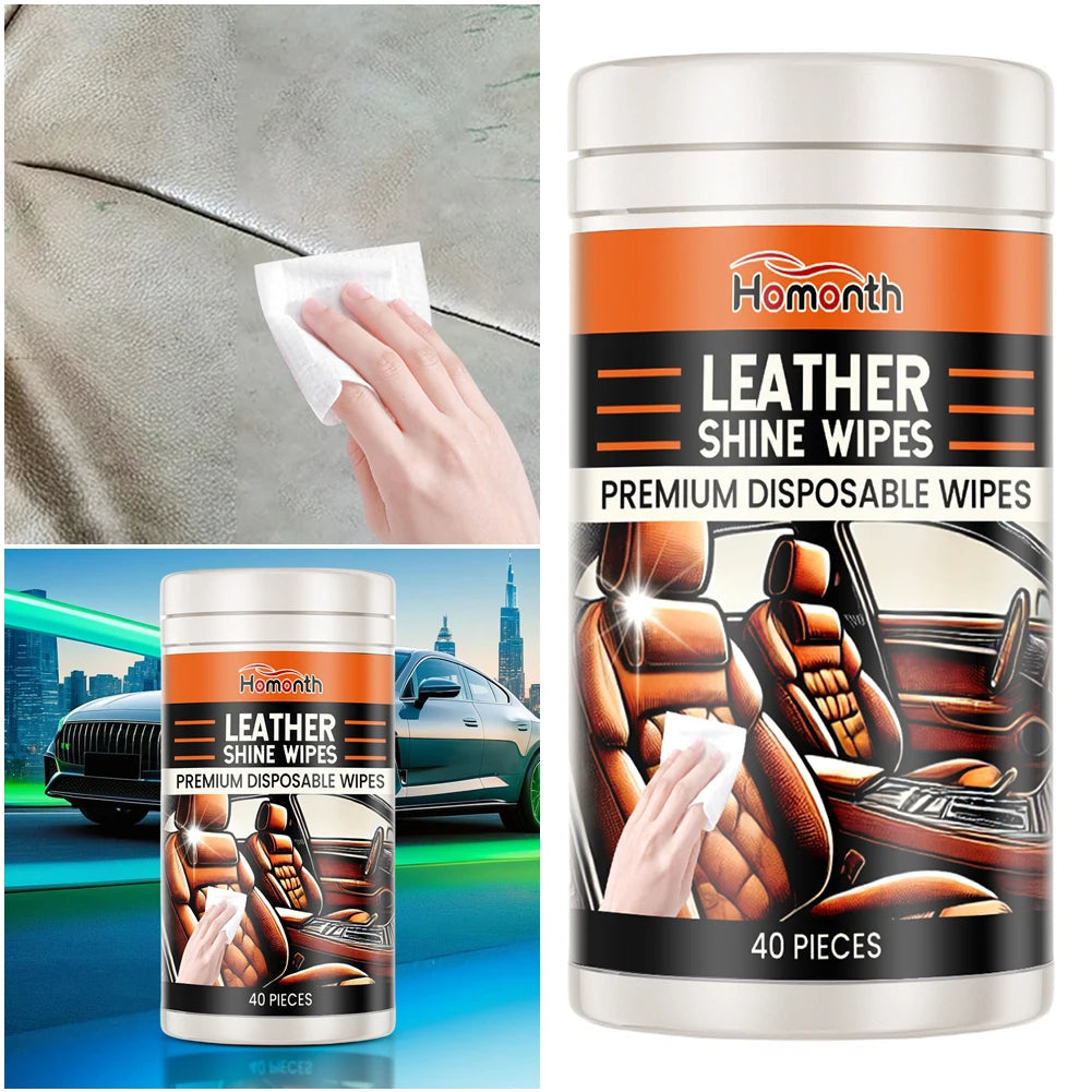 40Pcs Car Leather Wipes Conditioning Wipes Car Interior Cleaner Wipes Disposable Dashboard Console Dust Remover Qme