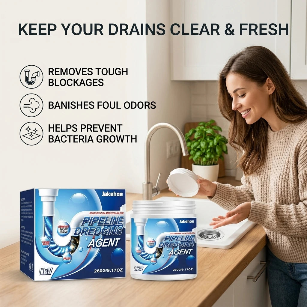 JAKEHOE Pipeline Dredging Agent Removing Grease Buildup Eliminate Pipe Odor Prevent Clogging Fast-Acting Powerful Drain Cleaner Qme