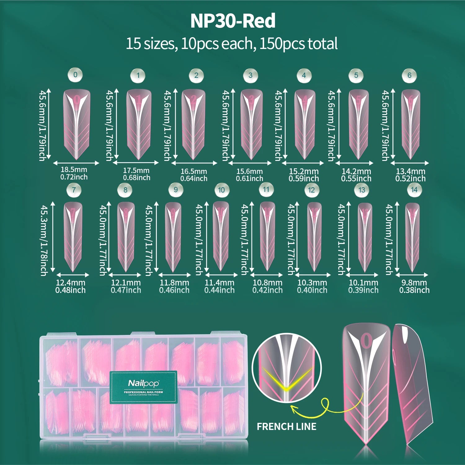 Nailpop 6in1 French Nail Dual Form 6 Shapes Reusable Gel Extension Qme JM30-Red 150