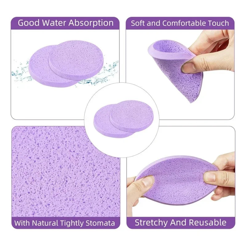 Compress Face Wash Puff with Storage Box Facial Cleansing Sponge for Makeup Remover Round Face Wash Sponge Skincare Beauty Tool Qme