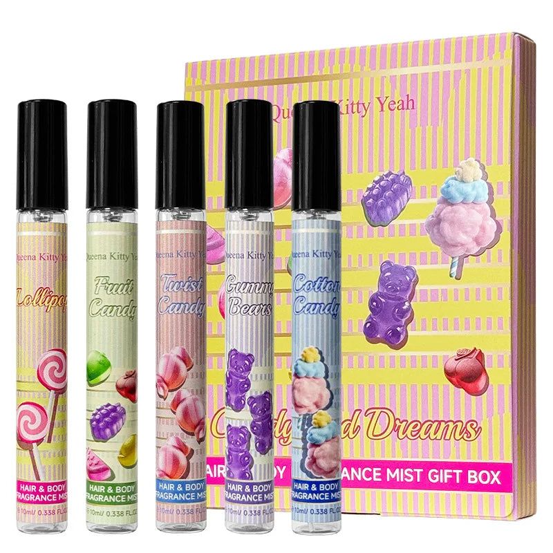 Sweet Fruit Candy Scented Perfume 5-piece Lollipop Fudge Bear Spray Qme candy perfume set