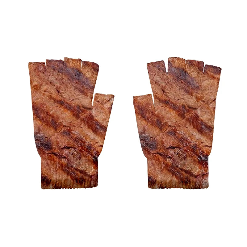 Meat Design Winter Autumn Men's Fun Pork Belly Pattern Gloves Women's Qme style4 One Size