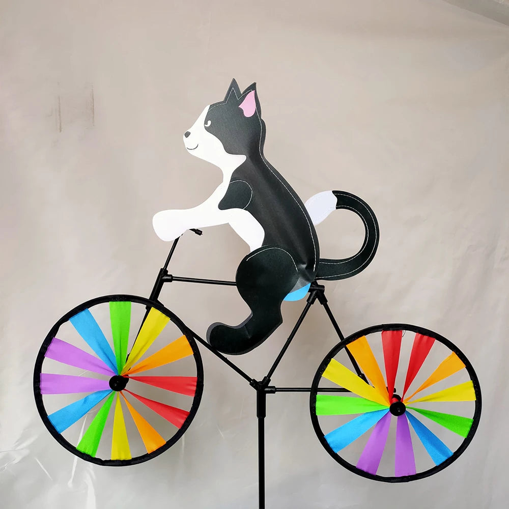 Animal Riding Three-dimensional Cartoon Modelling Windmill Creative Bicycle Wind Spinners Standing Pole Garden Yard Decoration Qme BLACK