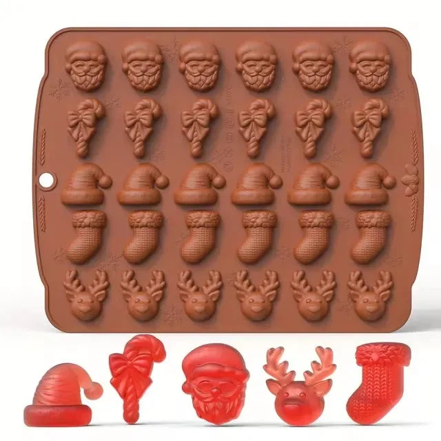 Christmas Silicone Candy Mold Gingerbread Tree Snowman Reusable Food Qme Model B - Coffee