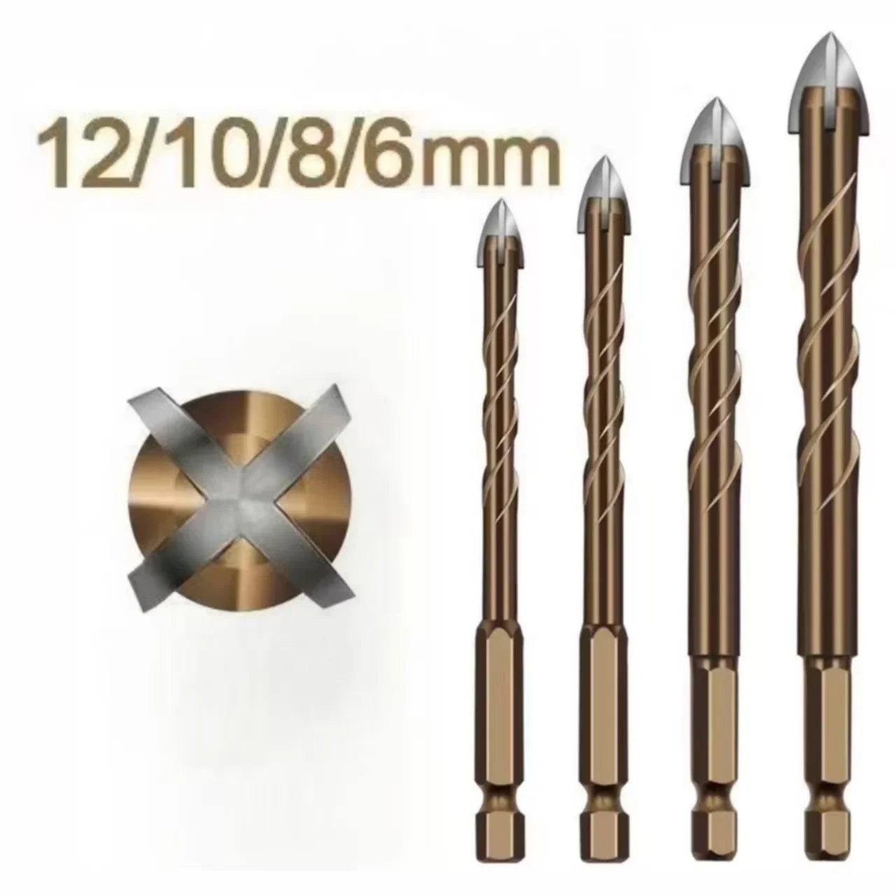 Hard Metal Hex-Shank Drill Bit Sets Tungsten Carbide Hole Cutter Tool For Wall Brick Glass Tile 3mm-12mm Qme Drill bit 4pcs