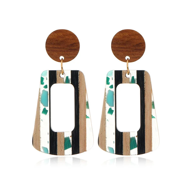 New Fashion Creative Wood Splicing Resin Earrings Hollow Trapezoid Geometric Earrings For Wedding Party Daily Wear Jewelry Gift Qme 2