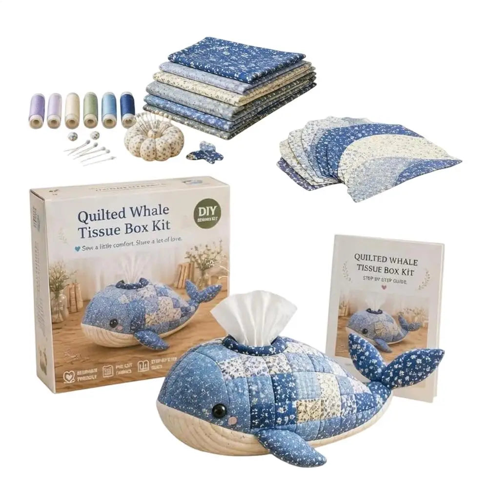 Quilted Sea Animal Tissue Box DIY Kit Handmade Decorative Handmade Tissue Box DIY Kit for Women Beginners Bathroom Office Home Qme D