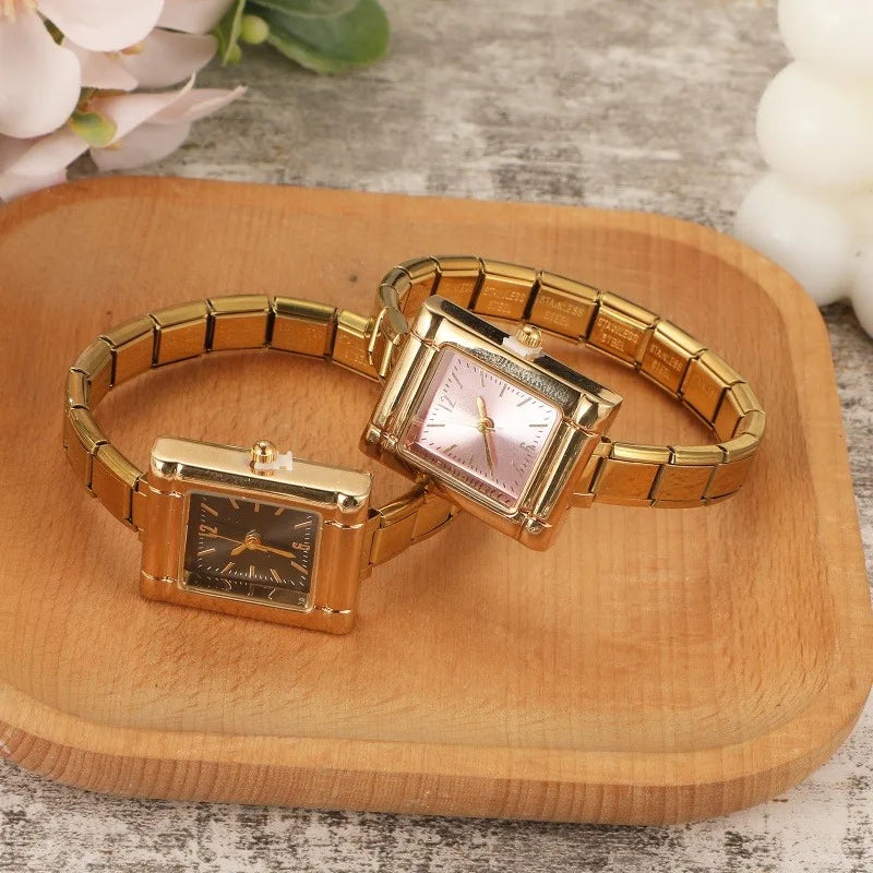 Fashion Wholesale Square Round Gem Watch Men Women DIY 9MM Width Italian Elastic Charm Stainless WatchHead Bracelet Jewelry Gift Qme