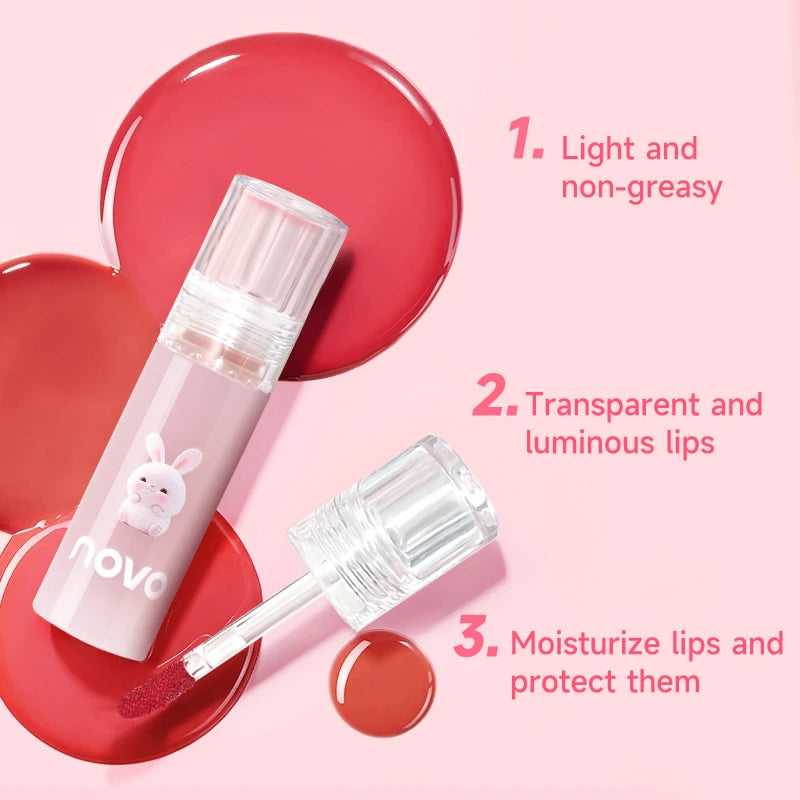 Cute Bunny Jelly Lip Gloss,Moisturizing Glossy Lip Glaze, with Sunflower Seed Oil Nourishing Lipstick,Long-Lasting,Non-Stick Cup Qme