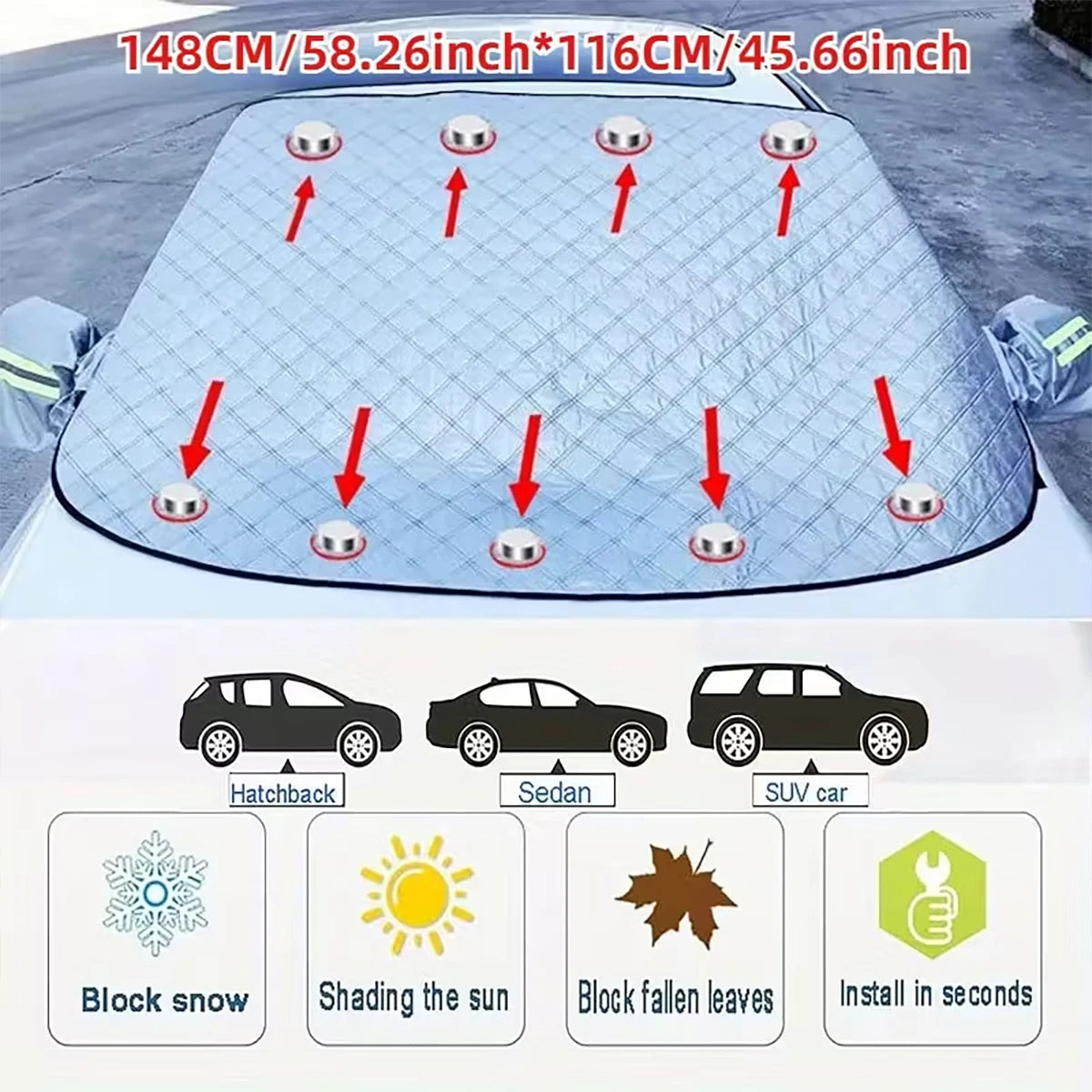 Heavy Duty Vehicle Windshield Snow Cover 9 Magnetic Fasteners UV Sun Qme
