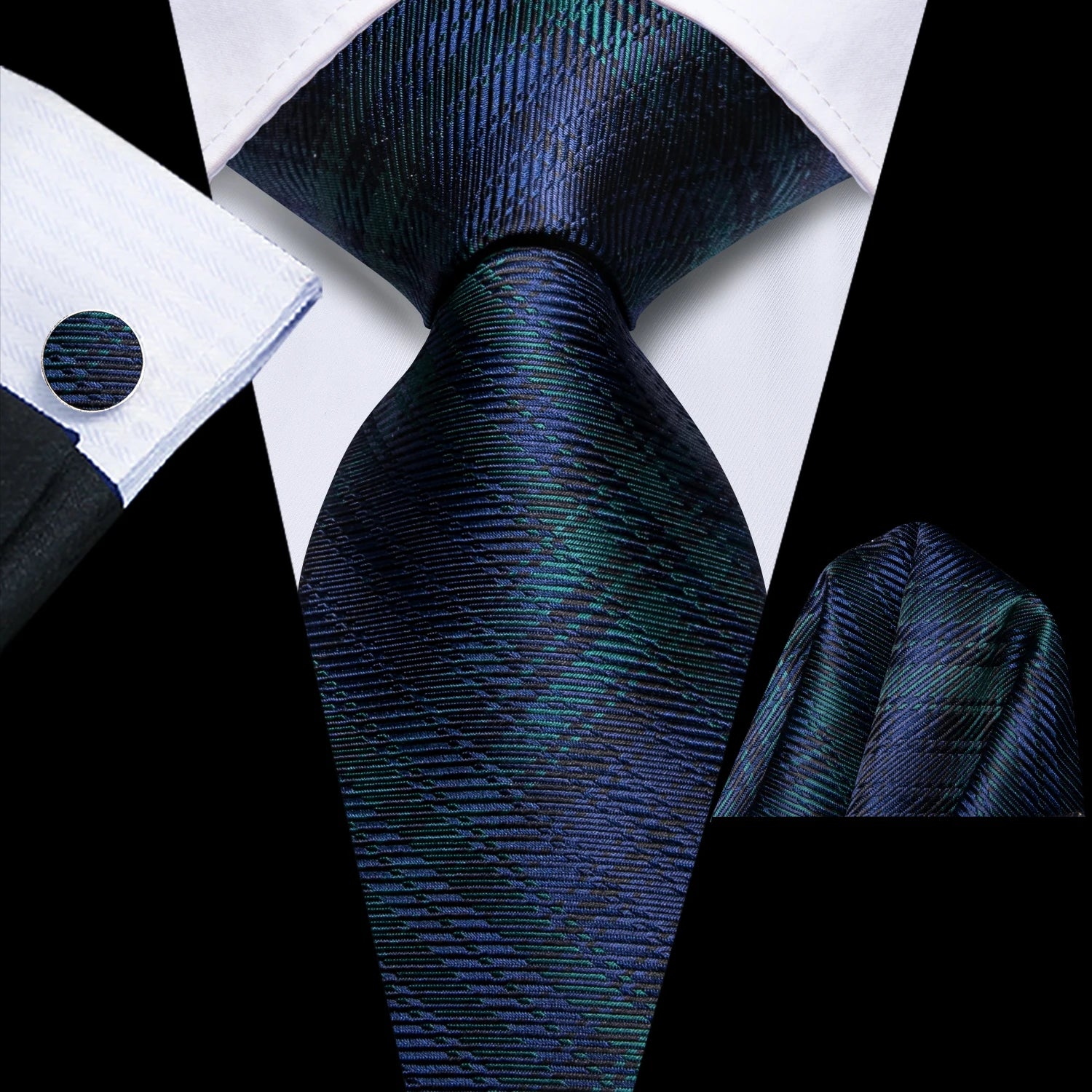Hi-tie Men Pink Green Necktie Handkerchief Cufflinks Tuxedo Accessory Qme HT-N-0136