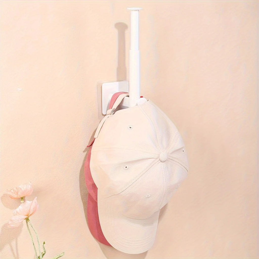 1pc L Shape Multifunctional Hooks, White Retractable Hat Rack, Wall Mounted Hat Organizer, Self Adhesive Cap Holder, Qme White