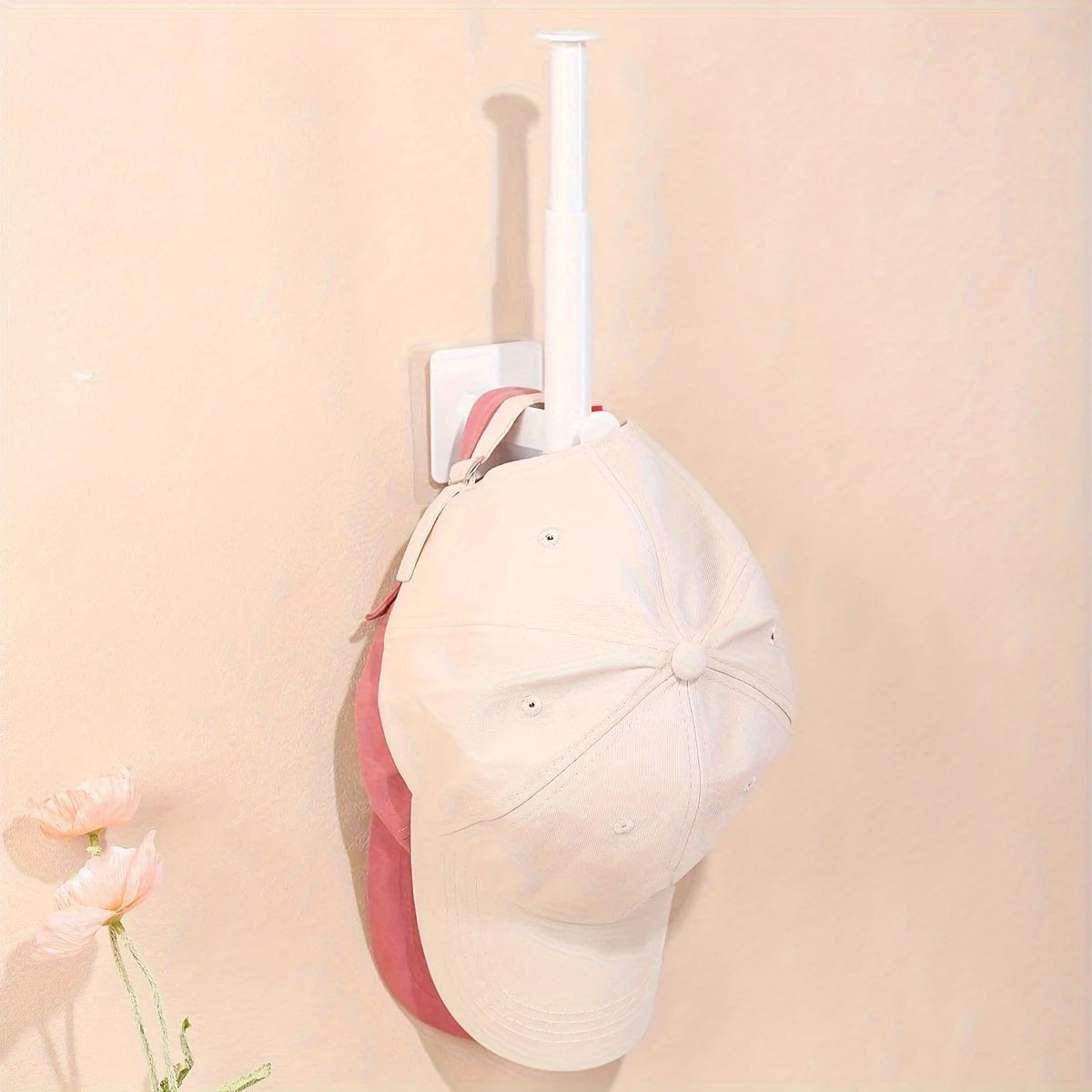 1pc L Shape Multifunctional Hooks, White Retractable Hat Rack, Wall Mounted Hat Organizer, Self Adhesive Cap Holder, Qme White