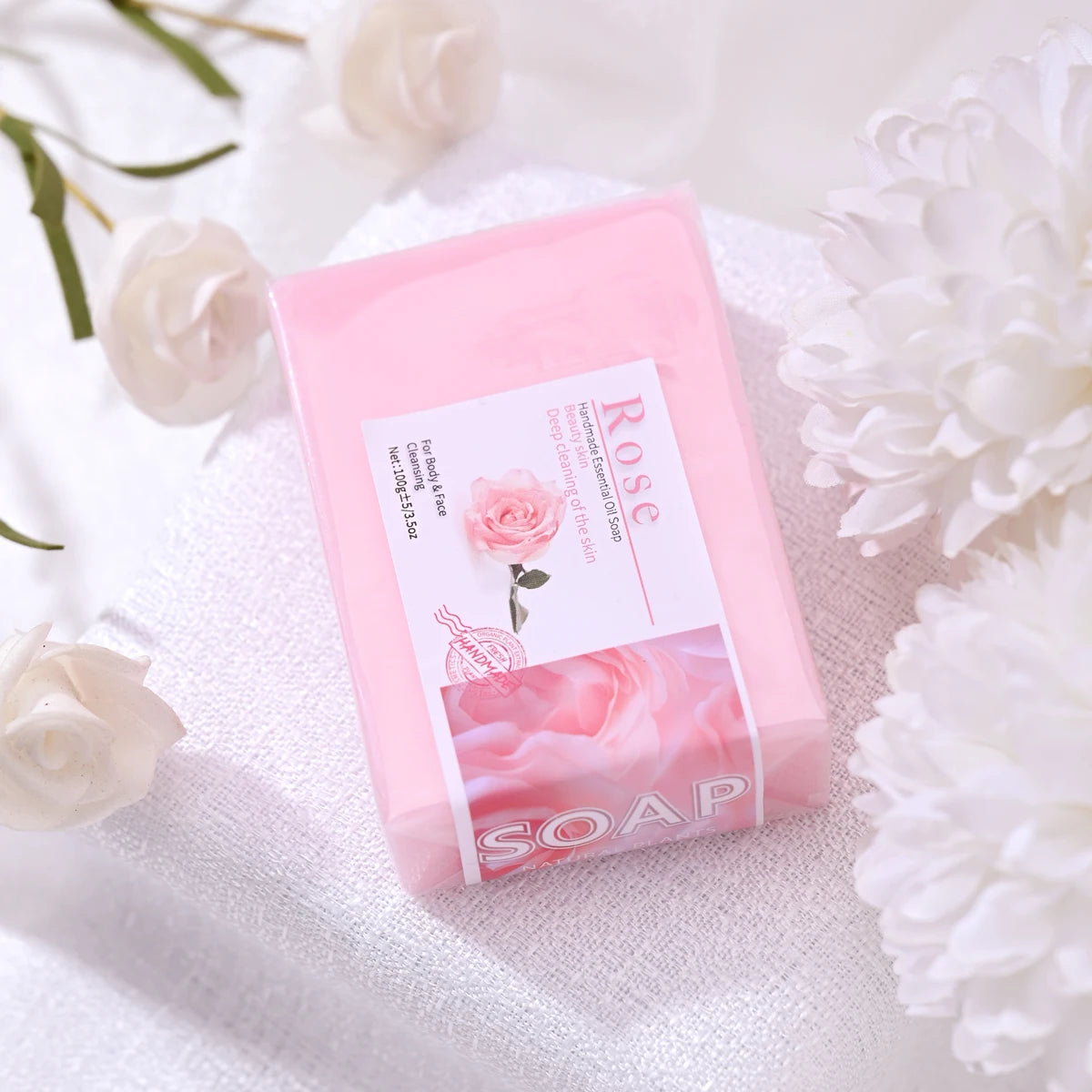 Handmade Rose Essential Oil Soap Olive Infused Skin Basic Cleaning Qme