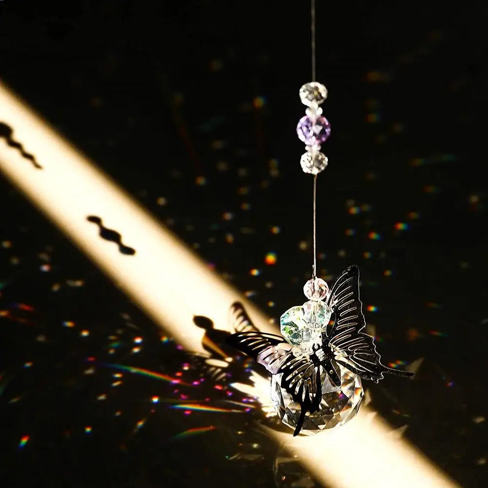 Butterfly Crystal Ball Sun Catcher Set Home Hanging Decoration Perfect for Home Office Garden Decor Valentine's Day Birthday Qme