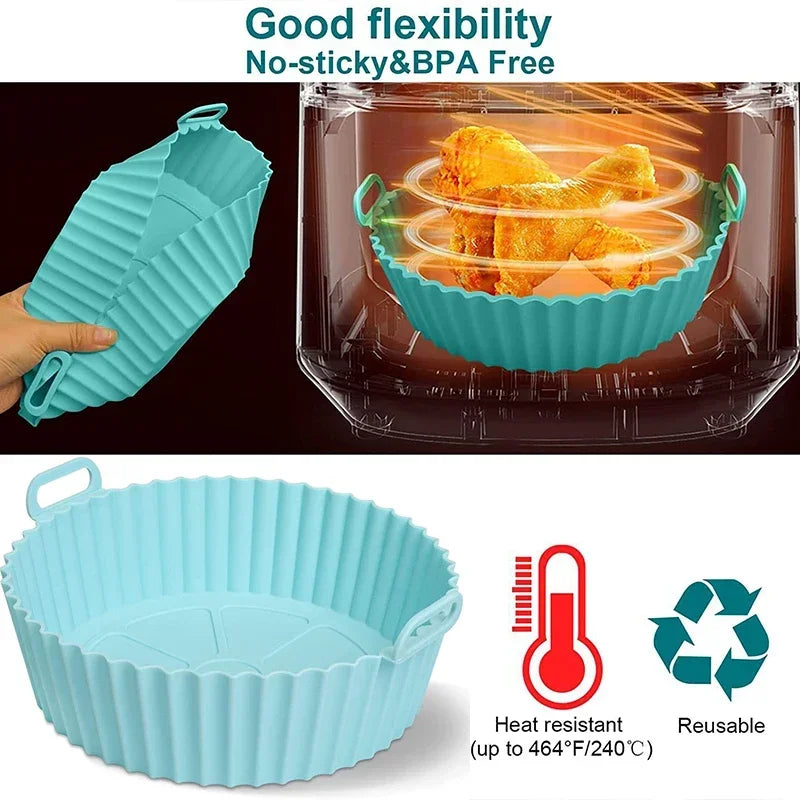 Silicone Air Fryers Oven Baking Tray Pizza Fried Chicken Airfryer Silicone Basket Reusable Airfryer Pan Liner Accessories Qme